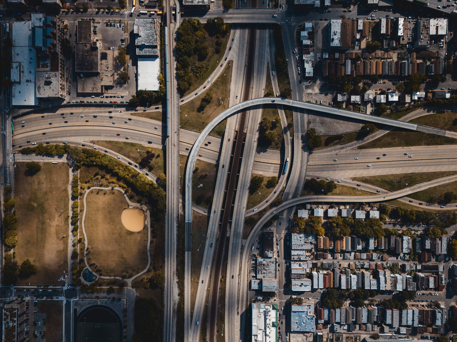 Aerial view of the Twin Cities metro road network and built-up areas