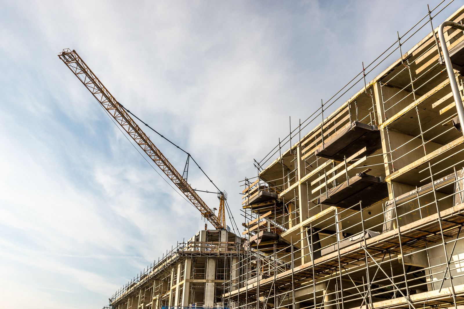 Commercial construction site with structural steel in place