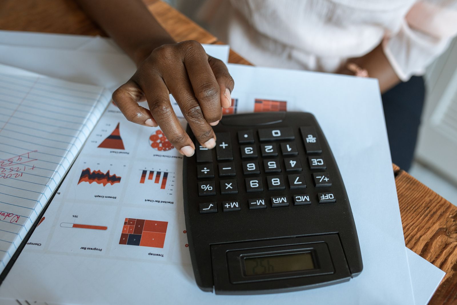 Spreadsheet and financial analysis documents on a desk